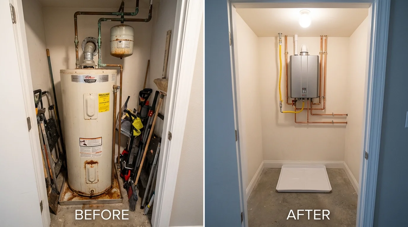 Tank water heater versus wall-mounted tankless unit comparison for Long Beach, CA homeowners