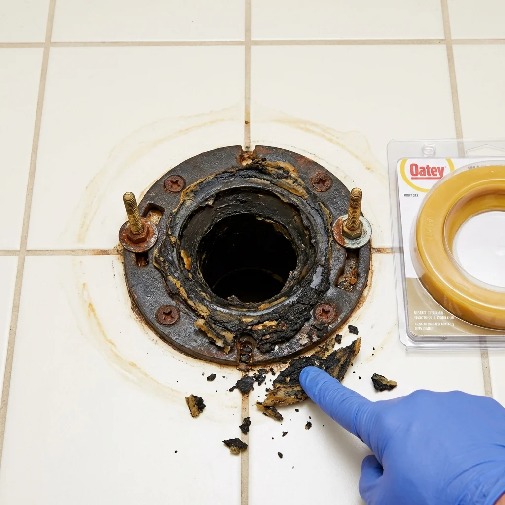 Failed wax ring showing water seepage at the base of a toilet in a Long Beach, CA home
